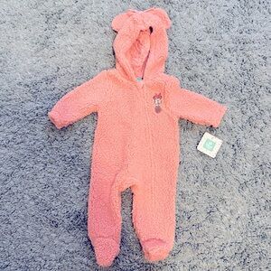 Disney Coral Pink Sherpa Baby Footie | Size 6-9M | NWT